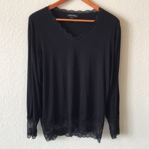 Charlie B Long Sleeve Top with Lace Trim